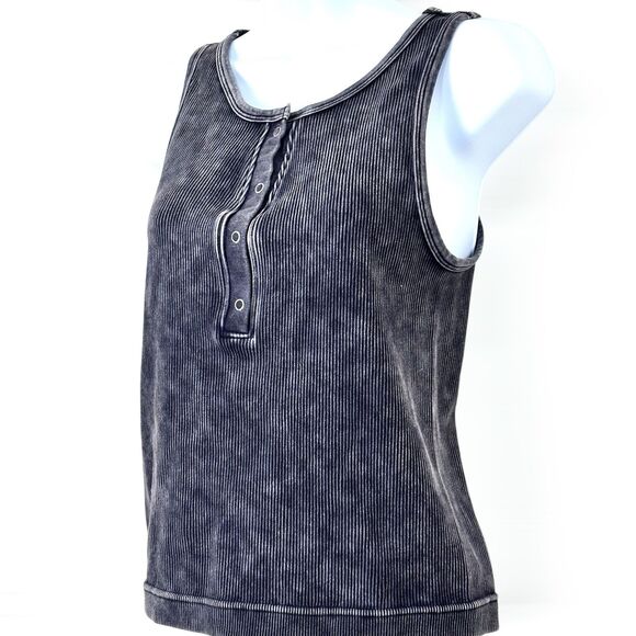 Zenana Outfitters Women Y2K Ribbed Tank Size L XL Gray Grunge Preppy 90s Neutral - Picture 2 of 7